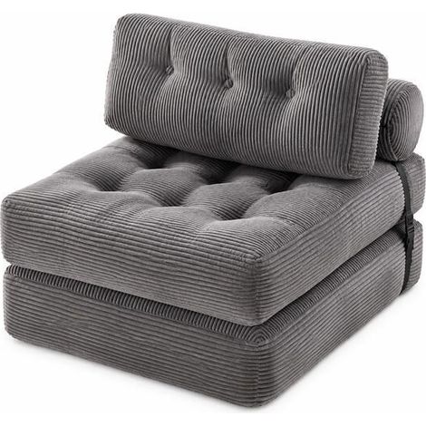 Canapé-lit pliable 1 place - WEVALLEY - SF-DR10-25 - Mousse à mémoire 20 cm - Velours côtelé gris - Plié 85x85 cm (1/5)