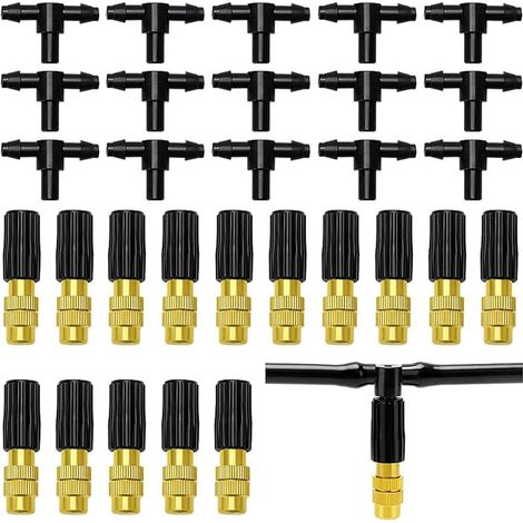 CYRILL - Ugelli atomizzatori in rame regolabili da 15 pezzi, spruzzo in ottone, irrigatori, con connettore a T, per irrigazione da giardino (1/5)