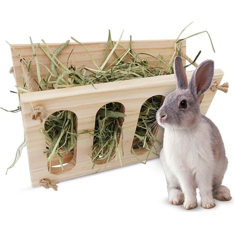 Hay Feeder Wooden Hay Feeder Foldable Hay Feeder Fixed Tray Guinea Pig Hay Feeder Pet Grass Holder Cage Hamster Accessories Chinchilla (1/5)
