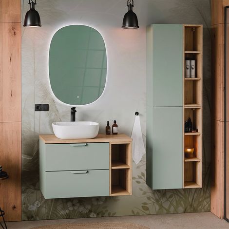 Mueble de 80cm con 2 huecos y columna Oria Verde mate (1/5)