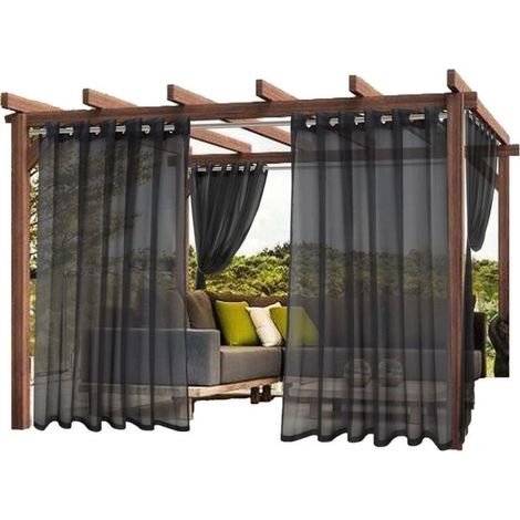 Set mit 2 transparenten, wasserdichten Outdoor-Vorhängen – mit Metallösen – für Terrasse, Balkon und Veranda (Schwarz – 132 × 213 cm) (1/5)