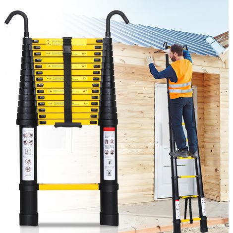 SWANEW Scala telescopica in alluminio multiuso 3.2M Scala a cornice Stabile in alluminio Scale fino a 150kg nero con gancio (1/5)