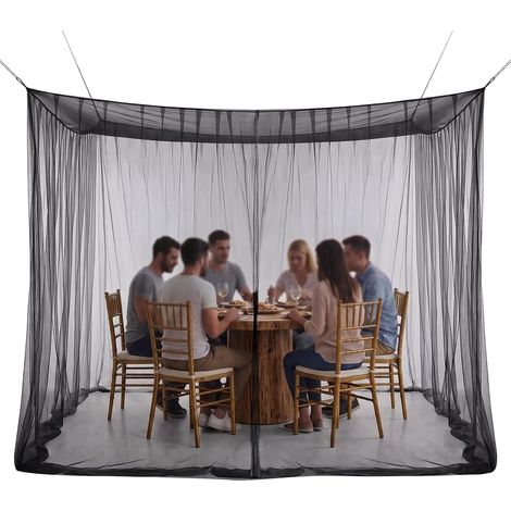 Moustiquaire XXL pour jardin, camping, 3 x 3 x 2,5 m, grande protection complète, filet anti-insectes, 220 mailles, pour terrasse, extérieur, lit double, légère et portable, noire (1/5)