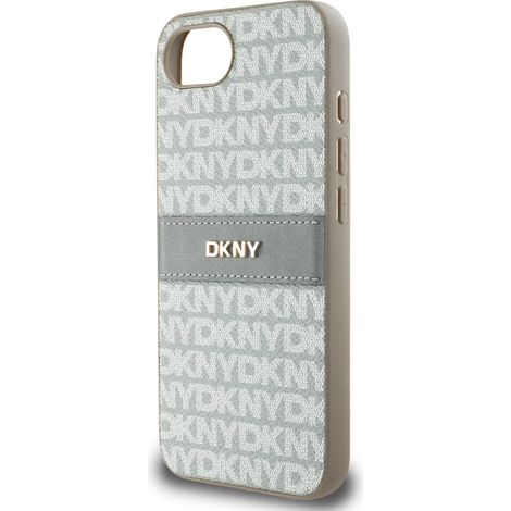Custodia per iPhone 16e dkny - cover beige testurizzata con cinturino (1/5)