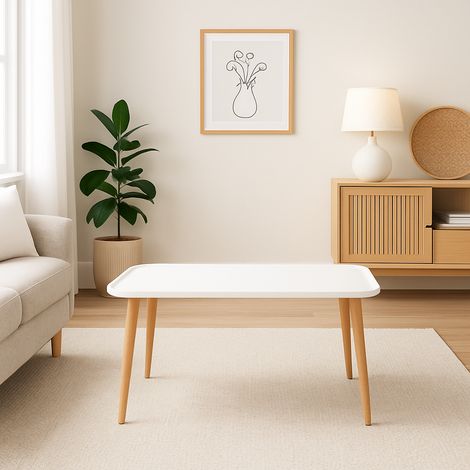 Bohemia table basse 90 cm avec pieds en bois (blanc)