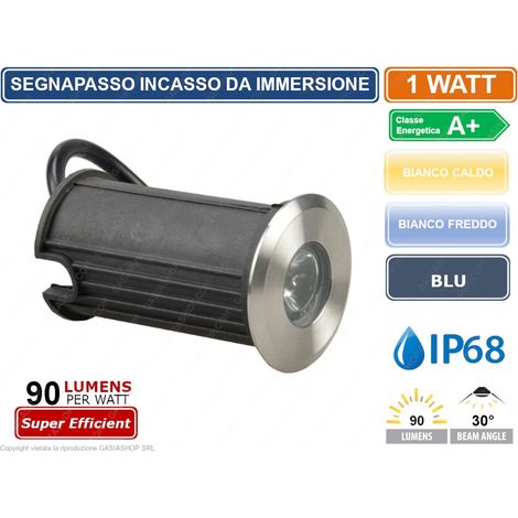 FARETTO LED DA INCASSO AD IMMERSIONE SEGNAPASSO CALPESTABILE 1W IP68 - Colore Luce: Bianco Caldo (1/2)