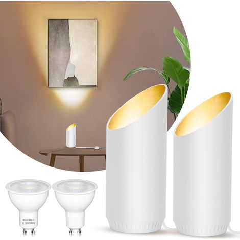 LED Sol Spot – 6W Lampe de Sol pour Intérieur, Noir, 3000K Blanc Chaud, Avec Ampoule GU10 LED 500LM, Spot avec Interrupteur Pied (Blanc, 2 paquet)-Blanc / 2 paquet / 1 (1/5)
