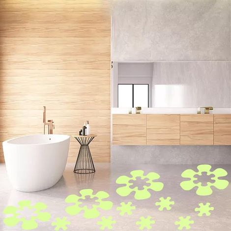 24 pegatinas autoadhesivas antideslizantes, pegatinas antideslizantes luminosas para ducha, cocina, escaleras y bañera. (1/5)