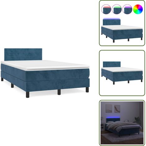 Sommier à lattes de lit avec matelas LED bleu foncé 120x190 cm - Lit Plateforme - Lit Design - Lit Capitonné - Lit Velours - Lit Avec Éclairage Led