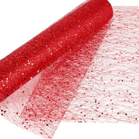 Organza tulle rouleau 30cm x 10m paillettes chemin de table ruban bricolage Noël mariage rouge (1/5)