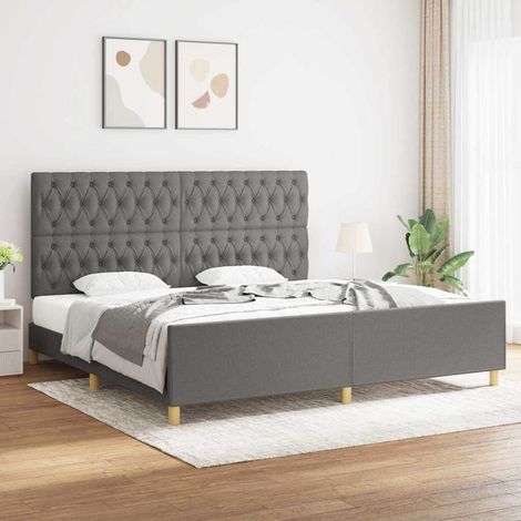 Estructura de cama con cabecero tela gris oscuro 200x200 cm (1/5)