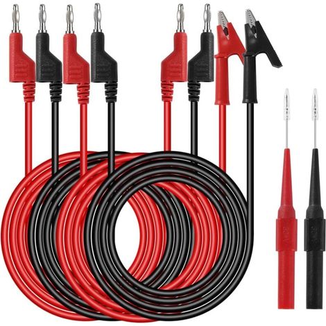 Câbles de Test de Multimètre avec Sondes de Multimètre Pince Crocodile Fiche Banane 4mm pour Multimetre Professionnel Testeur Electrique Noir Rouge 6 Pièces (1/5)