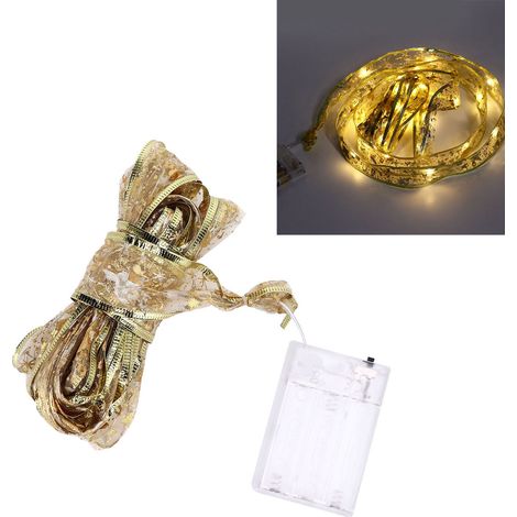 Guirlandes lumineuses de Noël, rubans, nœuds, rubans transparents, décorations de Noël, rubans à fil doré, lumière blanche chaude (1/5)