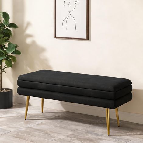Pouf coloris noir en polyester acier 100 x 37,5 x 42 cm (1/5)