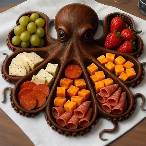 Holzbrett mit Ozeanmotiv, ideal für Käse, Wurstwaren und Obst, für Meeresfrüchte-, Strand- und Maritime-Liebhaber (Octopus A) (1/4)