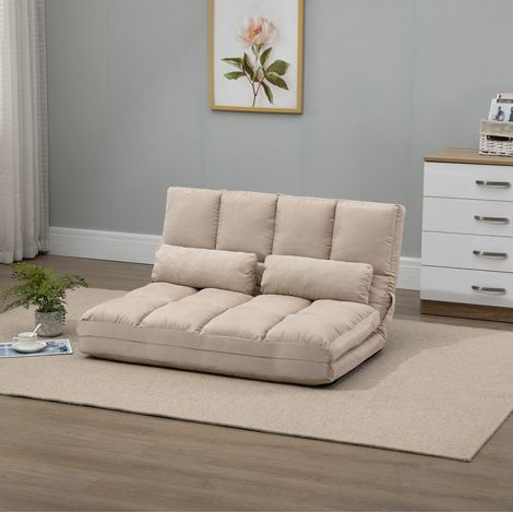 Poltrona da pavimento 2 in 1 trasformabile in letto beige 102 x 73 x 60 cm (1/5)