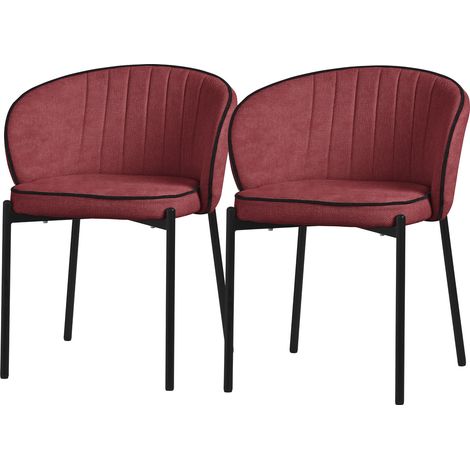 ML-Design 2x Sillas de Comedor en Color Rojo, Asiento Sofá de Salón con Revestimiento de Tela Mueble con Respaldo y Patas de Metal, Sillónes Tapizados Ergonómicos de Cocina o Sala de Estar