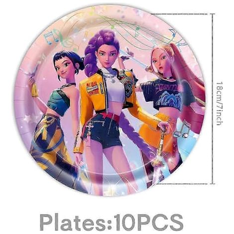 Ensemble de vaisselle jetable Kpop Demon Hunters – Fournitures pour fête d'anniversaire de filles, cadeaux de baby shower et décorations pour fêtes d'enfants (10 assiettes de 18 cm) (1/2)