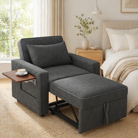 Divano letto pieghevole 1 posto con USB Type-C, porta-telefono e tavolino, grigio HAVRYA (1/5)