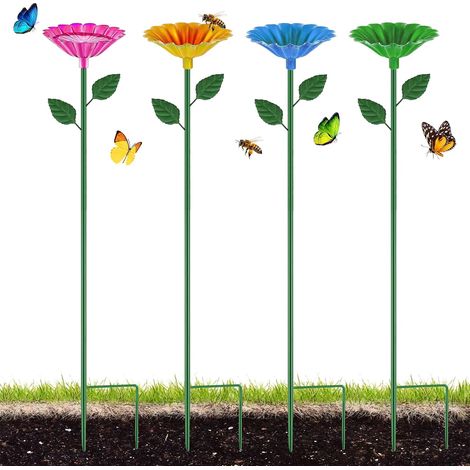 Abreuvoir oiseaux jardin - Lot de 4 bols en fer forgé - Formes abeille et papillon - Coupes décoratives - Pour observation - 22 cm (1/5)