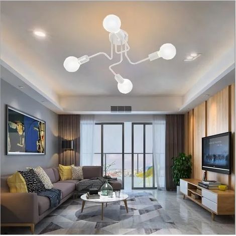 Plafonnier Industrielle Moderne Simple Blanc Lustre Plafonnier en Métal Style Nordique pour Salon Chambre (1/4)
