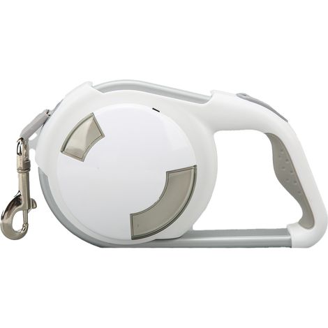 Laisse de chien rétractable 5m, légère avec lampe LED, automatique pour chiot et petit animal, blanc (1/5)