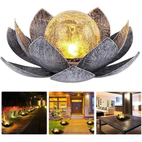 Ulisem Lampe solaire d'extérieur, fleur de lotus lanterne solaire avec des effets lumineux blanc chaud lumineux, IP44 étanche lampes solaires de jardin pour terrasse, cour, pelouse, balcon (1/4)