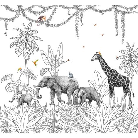 Papier peint panoramique Enfants - Animaux de la Jungle - 195 cm x 181 cm (1/2)