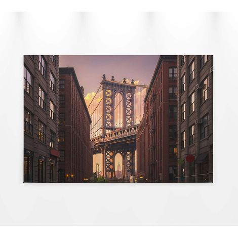 Tableau New York contemporain | Tableau sur toile marron pour style industriel | Tableau paysage Brooklyn Bridge avec coucher de soleil 0,9 x 0,6 m (1/5)