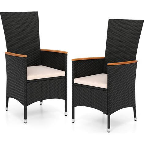 Lot de 2 Chaises de Jardin en Rotin, Fauteuil de Jardin, avec Coussin, Accoudoir, Coussinet de Pied Réglable, pour Patio, Balcon, Cours (1/5)