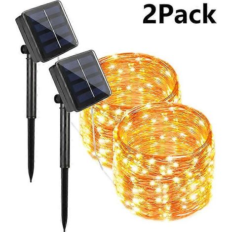 Guirlande lumineuse solaire LED étanche pour extérieur idéale pour les fêtes de Noël - 22 m 200 LED 2 couleurs blanc chaud (1/4)