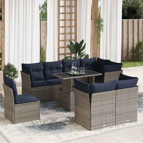 Set sofás jardín y cojines 9 pzas ratán sintético acacia gris vidaXL (1/5)