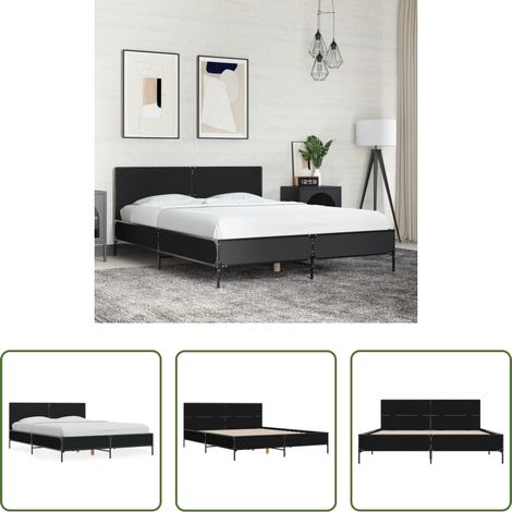 vidaXL Metall Bettgestell - Bettgestell Schwarz 135x190 cm Holzwerkstoff und Metall (1/5)