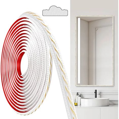 Moulures PVC autocollantes, 600x2cm, blanc/or. Idéales pour plafonds, murs, bordures, cadres miroir - Or Blanc (600cm×2cm) 600cm×2cm (1/5)