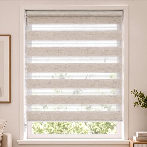 Store Enrouleur Jour Nuit 100x150 cm sans Perçage pour Fenêtre Lin (1/5)