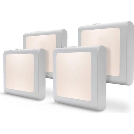 Veilleuse 4 LED (prise sur secteur) - Veilleuse avec capteur jour/nuit - Lampe LED avec prise - Veilleuse - Lumière chaude - Intensité réglable - Convient aux chambres de bébé et d'enfant (1/4)