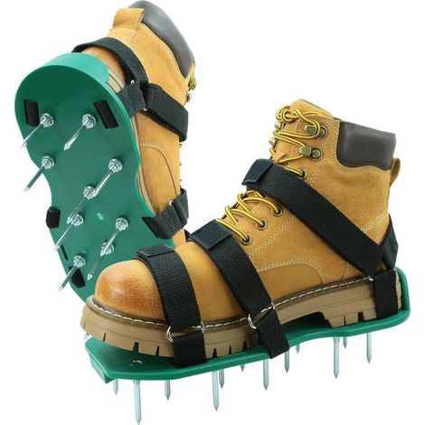 Chaussures aératrices de pelouse à double sangle, sandales aératrices à pointes robustes pour une aération efficace. Taille unique. Scarificateur et aérateur de pelouse pré-assemblé pour pelouses, jar (1/3)