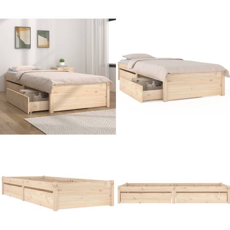 Cadre de lit sans matelas avec tiroirs - Cadre De Lit - Lit Simple - Lit Avec Tiroirs - Meuble De Chambre - Bois De Pin - Home & Living (1/5)