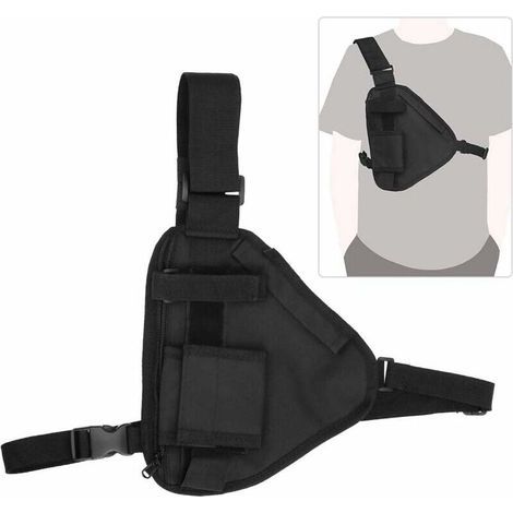 Walkie Talkie Bag, 10.2x6.69 Inch Two-Way Radio Pouch, Portable Walkie Talkie Vest Chest Bag, Black Pouch with Adjustable Strap, Two-Way Radios - LIAIKI (1/5)