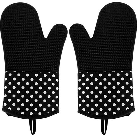 Gants de Cuisson Mitaines de Four 300 °C Gant Barbecue, Gants de Cuisine Anti Chaleur Resistant en Silicone pour Barbecue, Cuisine, grillade, 100% Coton Doublure, Noir, 1 Paire (1/5)
