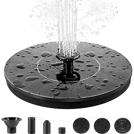 Fontaine solaire (1W) 1W/1,4W/2,5W avec 6 buses, idéale pour les jardins, les bains d'oiseaux, les bassins, les piscines, les aquariums extérieurs et de jardin. (1/5)
