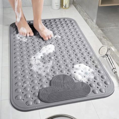 Ecleanfy - Tapis de bain antidérapant 70 x 40 cm avec ventouses - Tapis de bain confortable - Lavable en machine - Gris