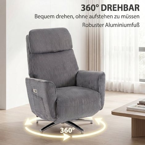 Fauteuil Relax Électrique Réglable, Télé Fauteuil Inclinable avec Fonction Lit, 2 Moteurs, Pivotant, avec Port USB (1/5)