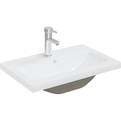 Lavabo encastré avec robinet 61x39x18 cm céramique blanc (1/5)