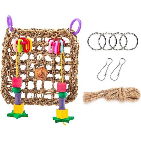 Blocs de bois décoratifs en jonc de mer, jouets à suspendre pour cage de conures (1/4)