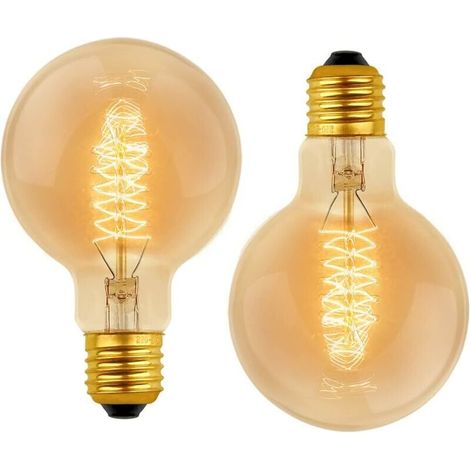 Confezione da 2 lampadine decorative a incandescenza vintage G80 E27, 40W, bianco caldo 2700K, AC 220V, stile retrò. (1/3)