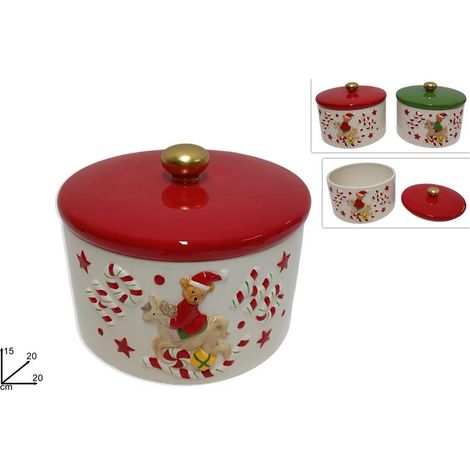 1 Pezzo Barattolo Decorativo in Ceramica con Orso e Cavalluccio 20 x 15 cm 2 Colori (1/2)