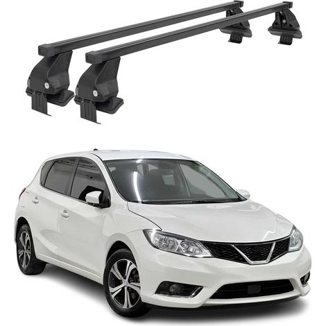 OMAC Dachträger Querträger Stahl für Nissan Pulsar 2014-2018 – Abschließbar – City-Crash-getestet – DIN 75302:2019 – ISO/PAS 11154:2006 – Max. 50 kg Schwarz (1/5)