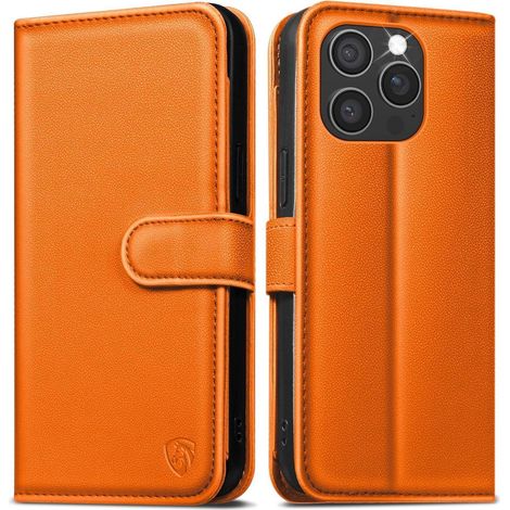 Handyhülle iPhone 16 Pro Klapphülle Leder Für iPhone 16 Pro Orange (1/5)