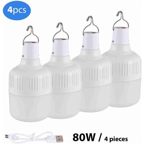 Ampoule LED rechargeable 80W 5 modes 4 pièces USB urgence maison (1/5)